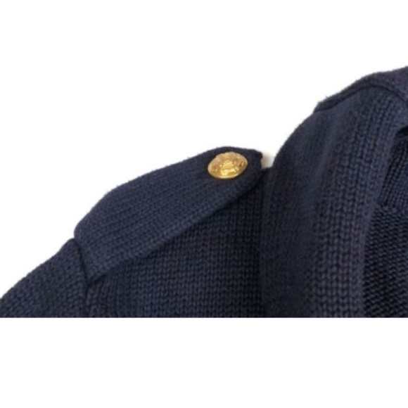 Large Navy Gold Double Breasted Cardigan Sweater - Picture 4 of 6